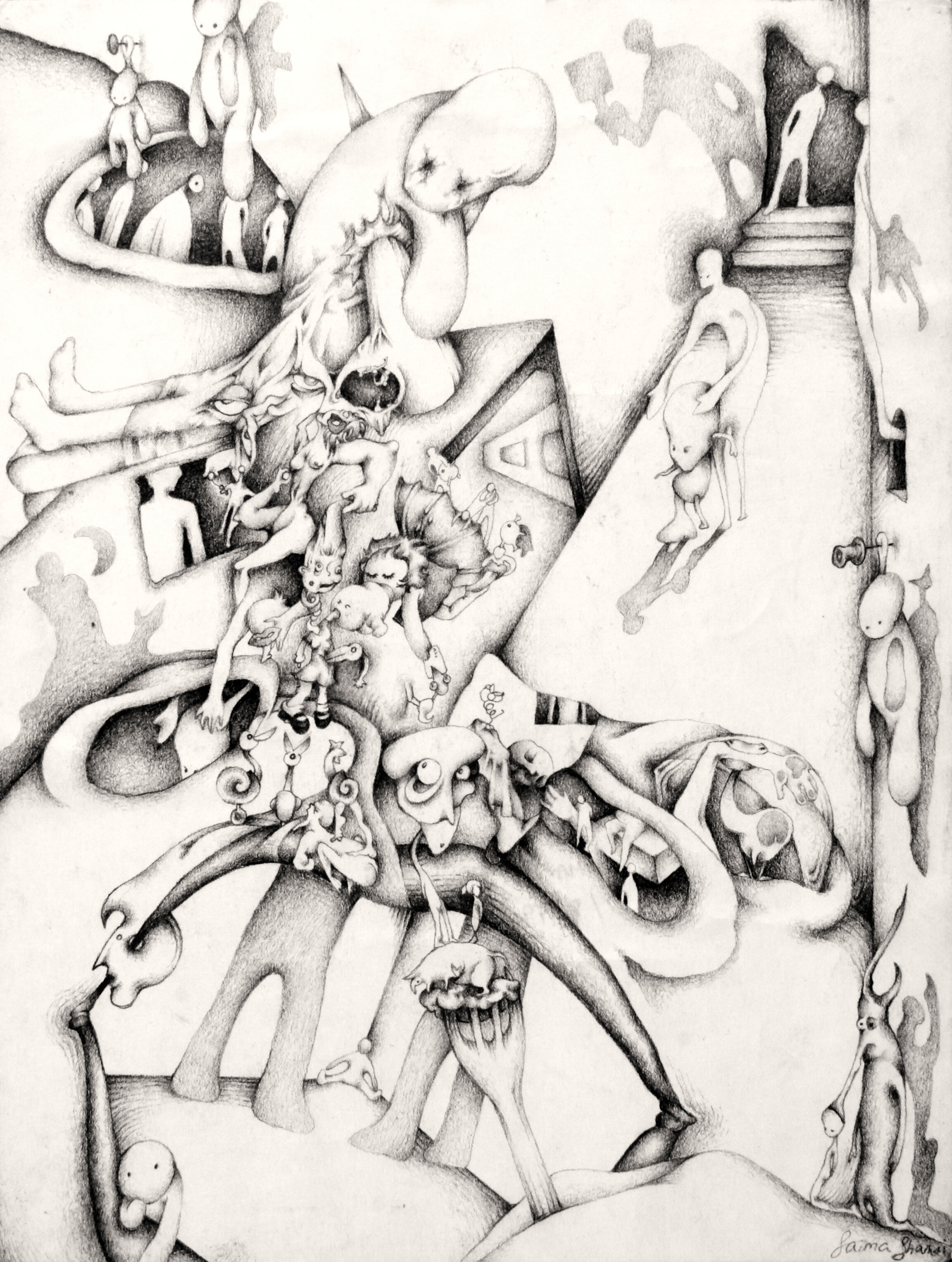 "Guided by Chaotic Voices" a Self-Portrait. 9 x 12. Graphite. by Saima Shamsi