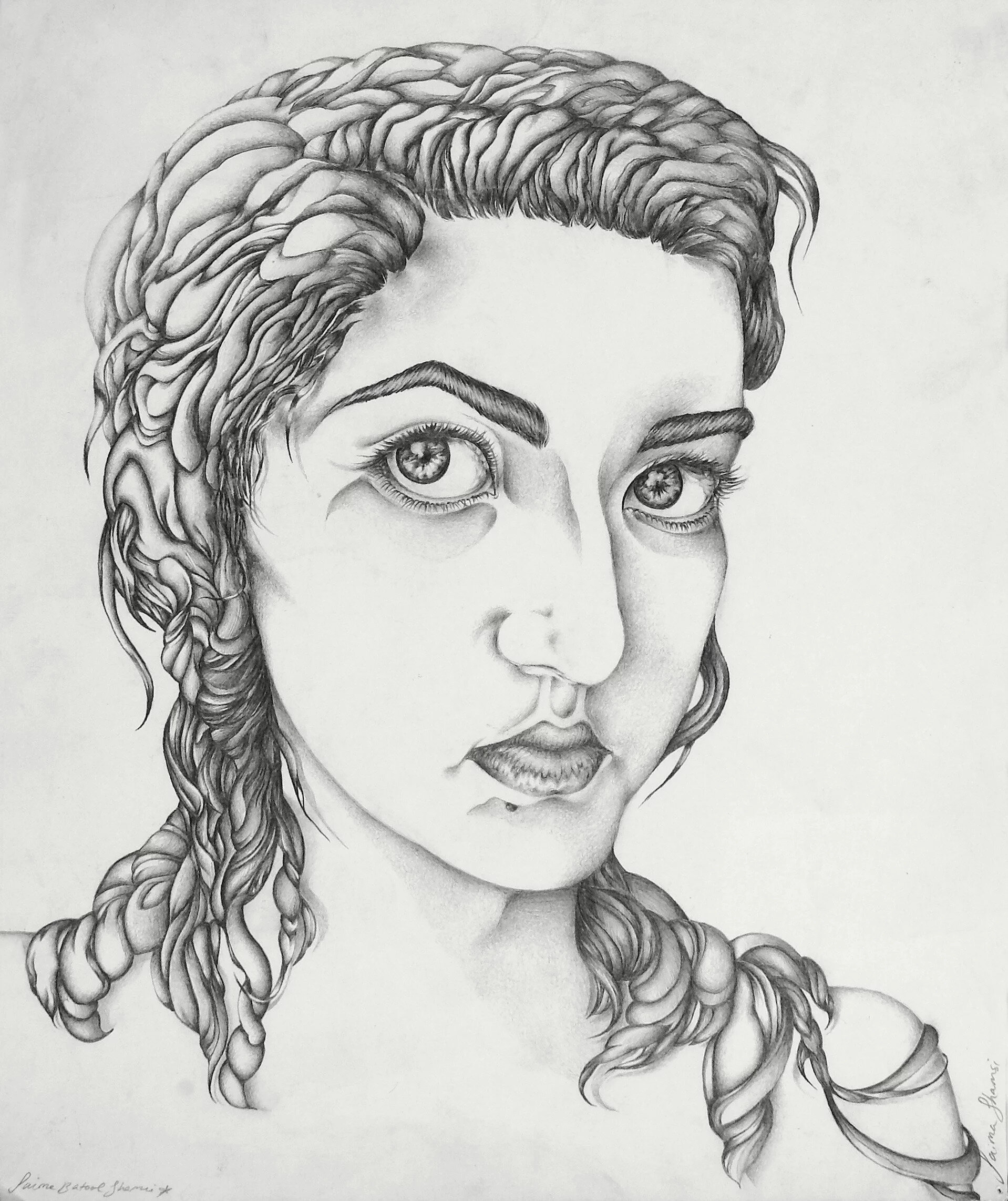 "Self-Portrait III." 10 x 12. Graphite. By Saima Shamsi