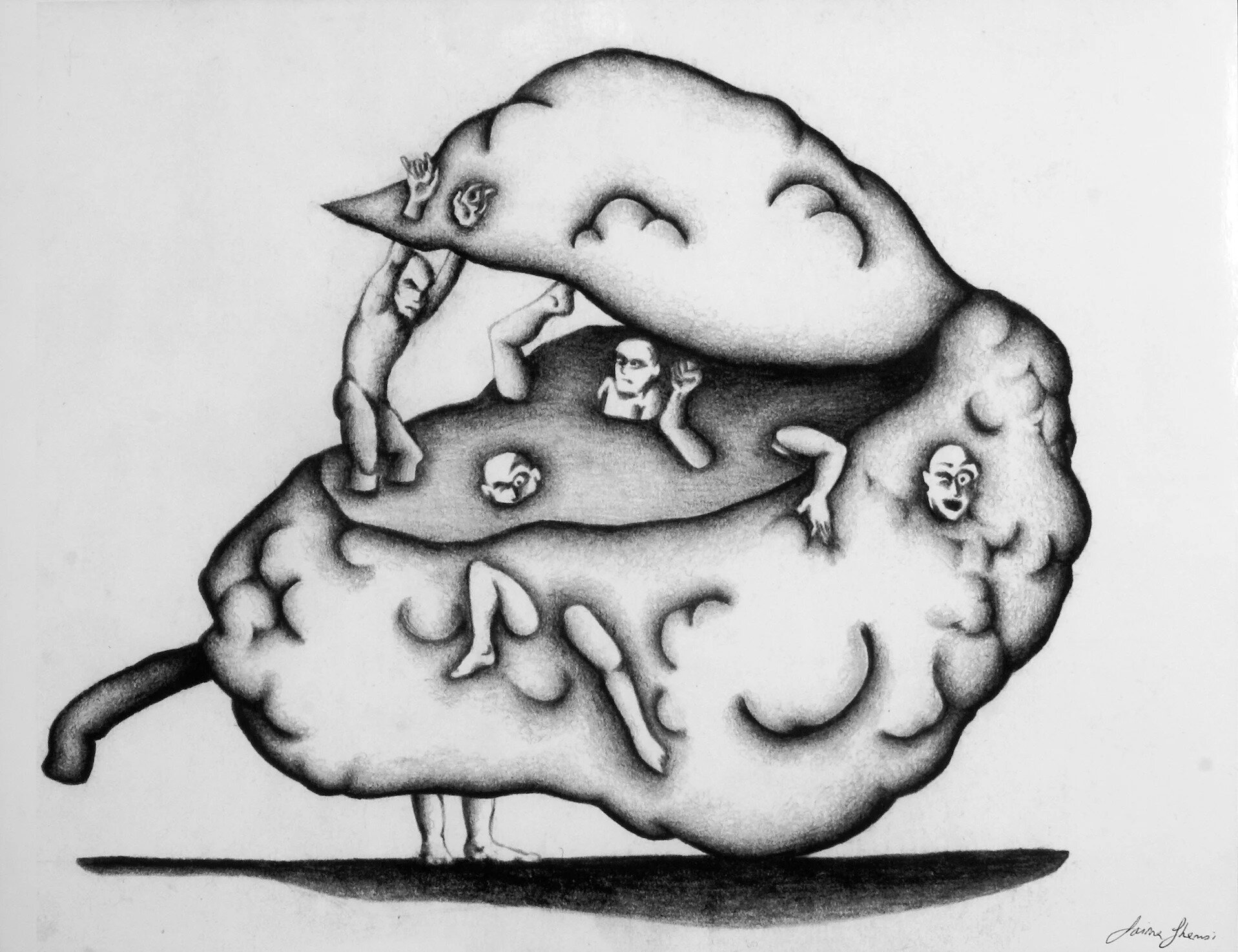 "Bodies in a Pear." 10 x 14. Graphite. By Saima Shamsi