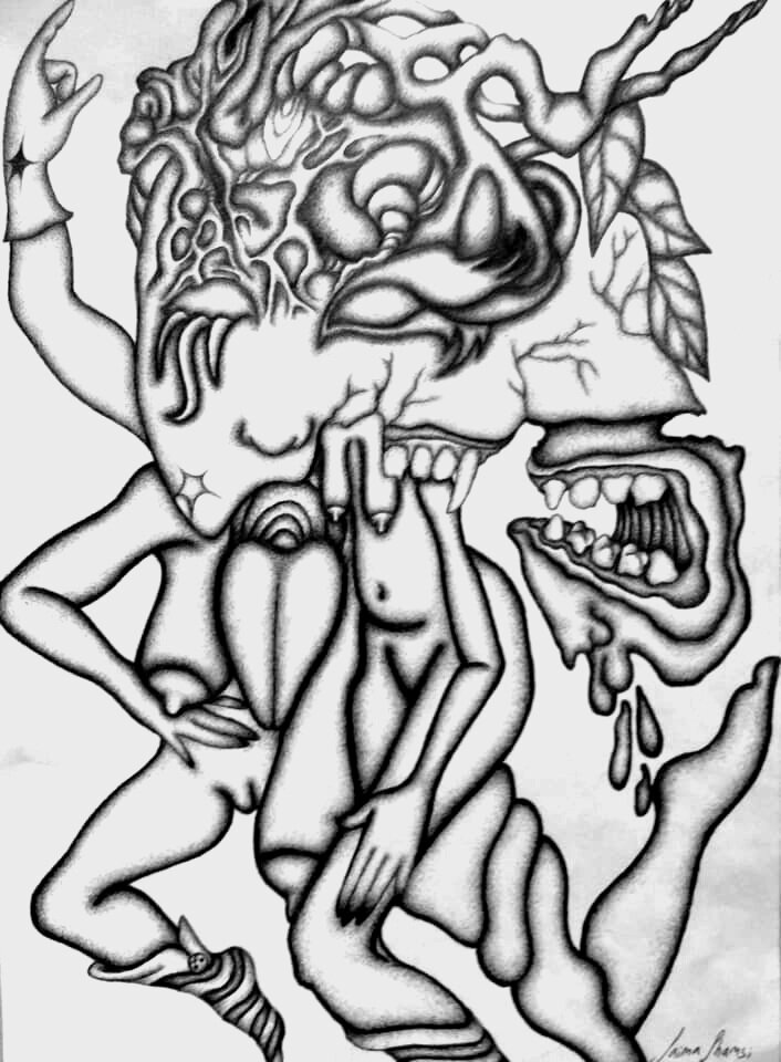 "The Cannibal Spirit." 9 x 12. Graphite. By Saima Shamsi