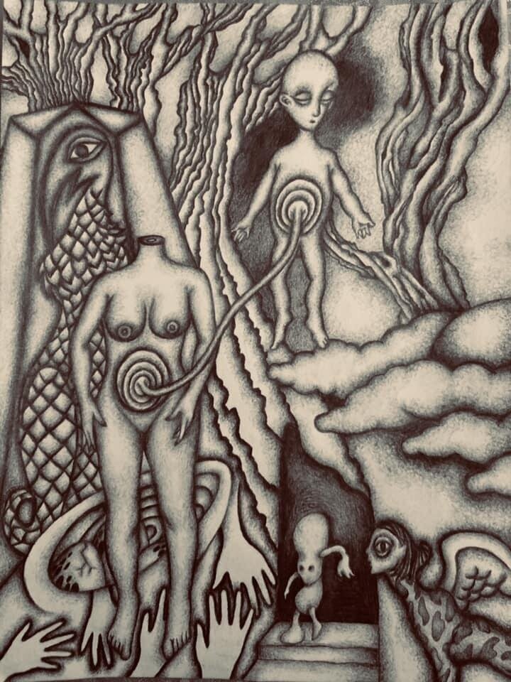 "Portals" a Self-Portrait. 9 x 12. Graphite by Saima Shamsi