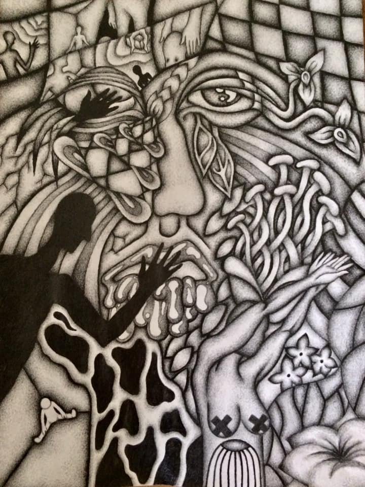 "...and The Blossoming Bud of Shame," A Self-Portrait. 9 x 12. Graphite. By Saima Shamsi