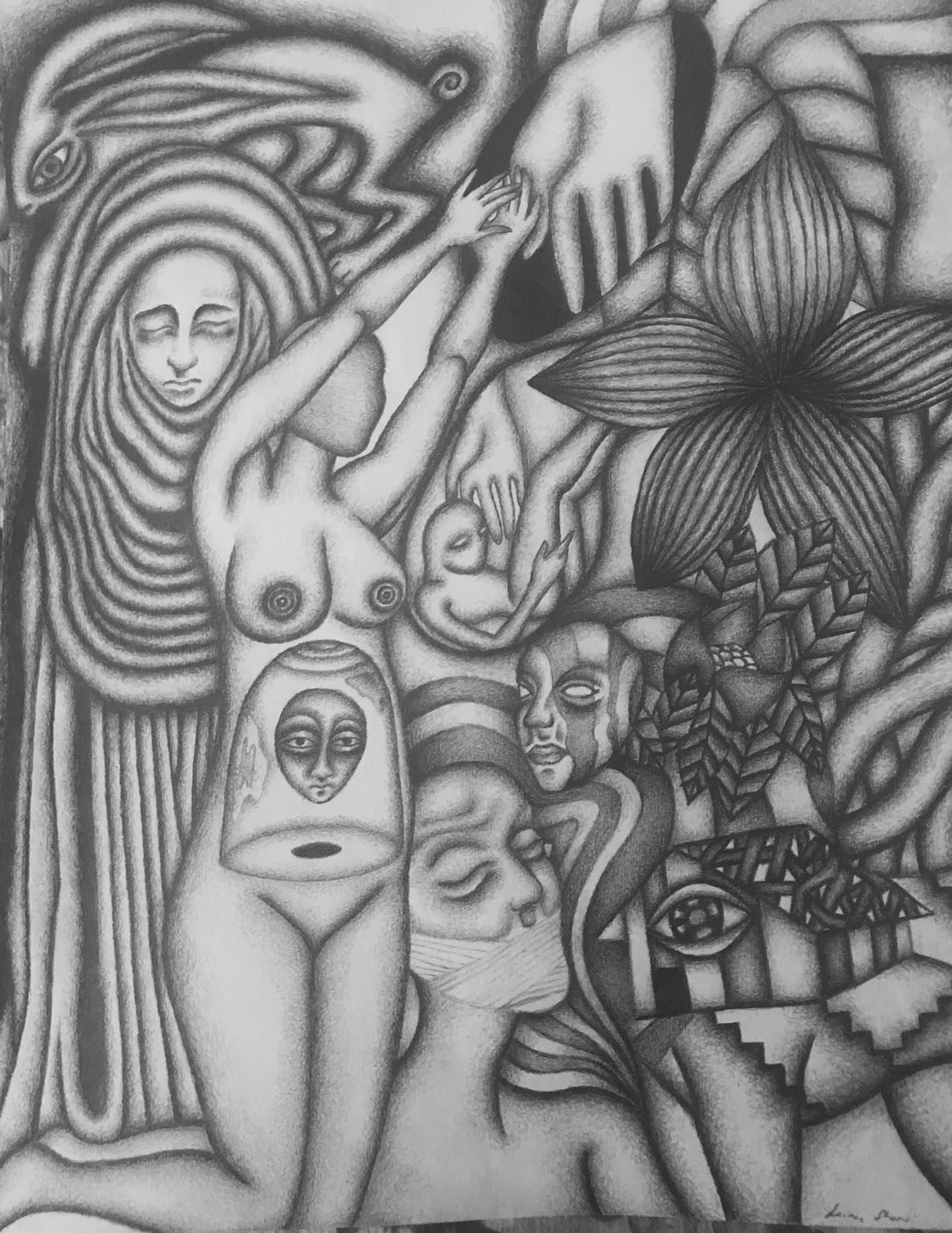 “Blind Intention” a Self-Portrait in Graphite by Saima Shamsi