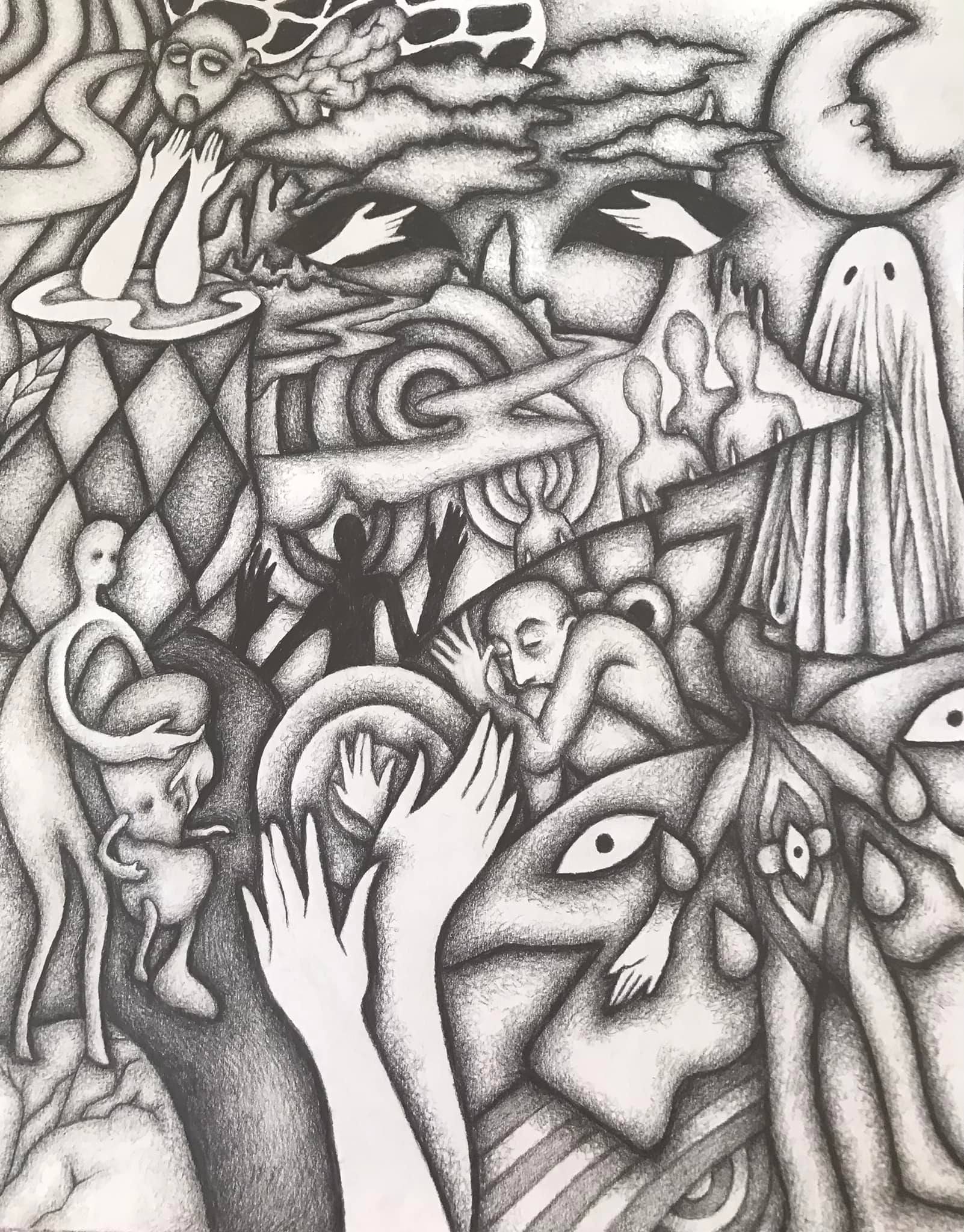 "Inside is outside” a fine art drawing in Graphite by Saima Shamsi