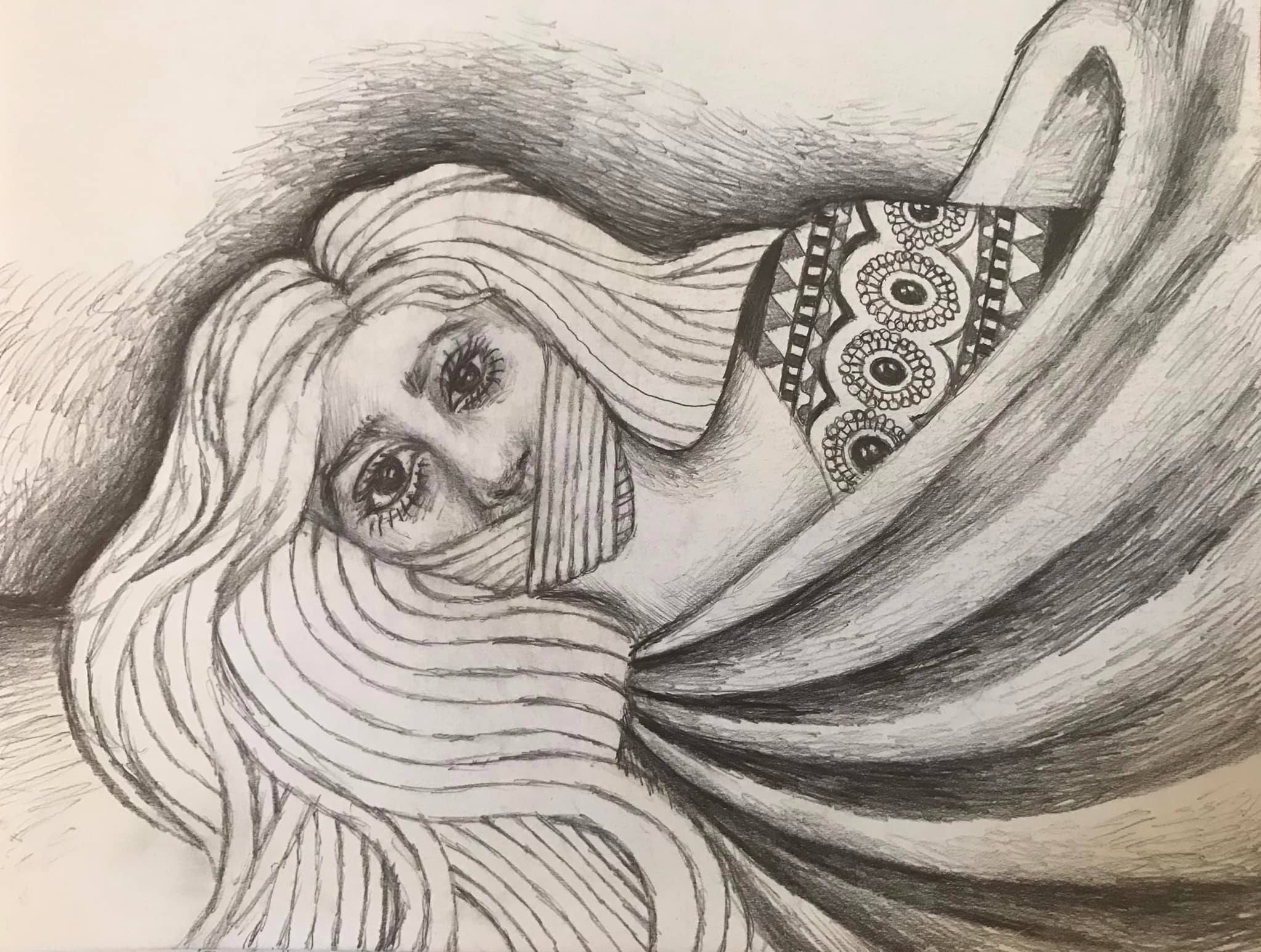 “Speak.” a Self-Portrait in Graphite by Saima Shamsi