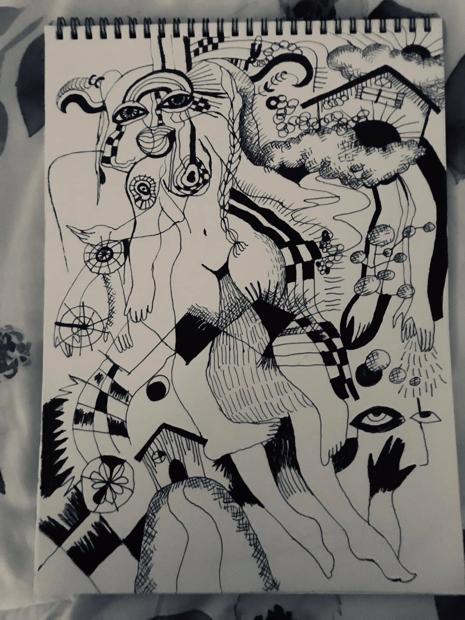 “With Golden Hair.” a Self-Portrait in India Ink by Saima Shamsi