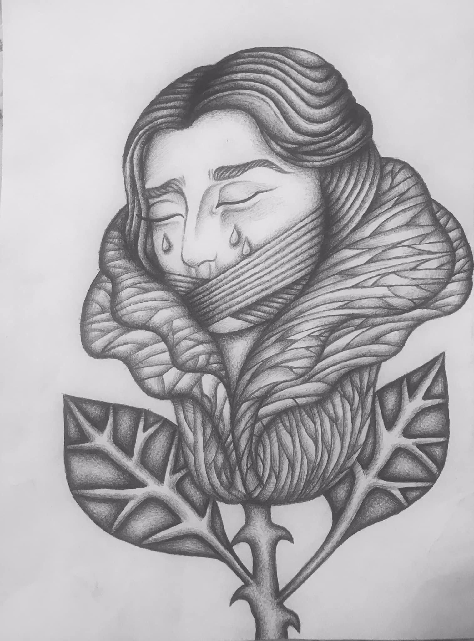 "Remorse" a drawing in graphite by Saima Shamsi