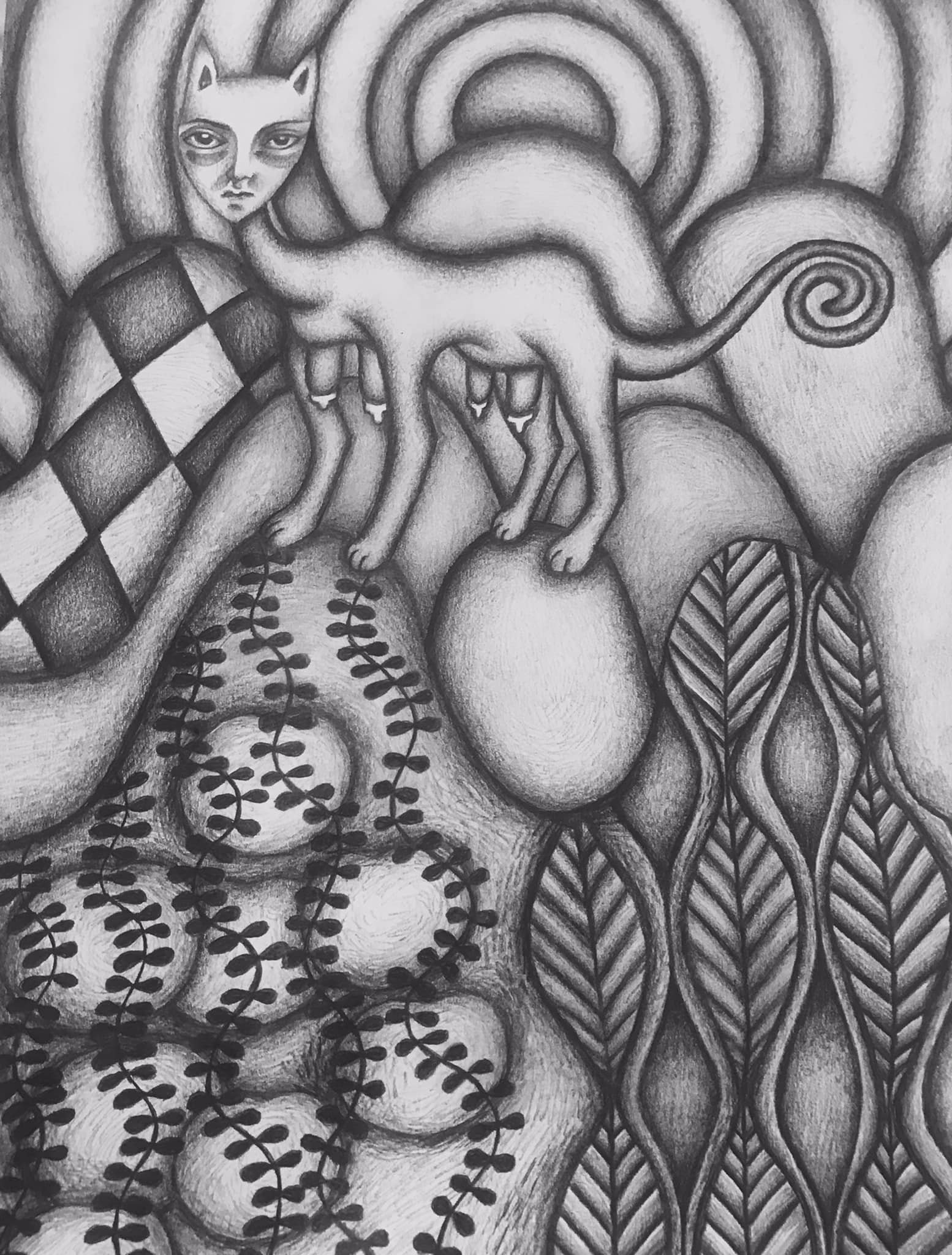 "From time to time he waits for me. And now we talk, from time to time..." a drawing in graphite by Saima Shamsi