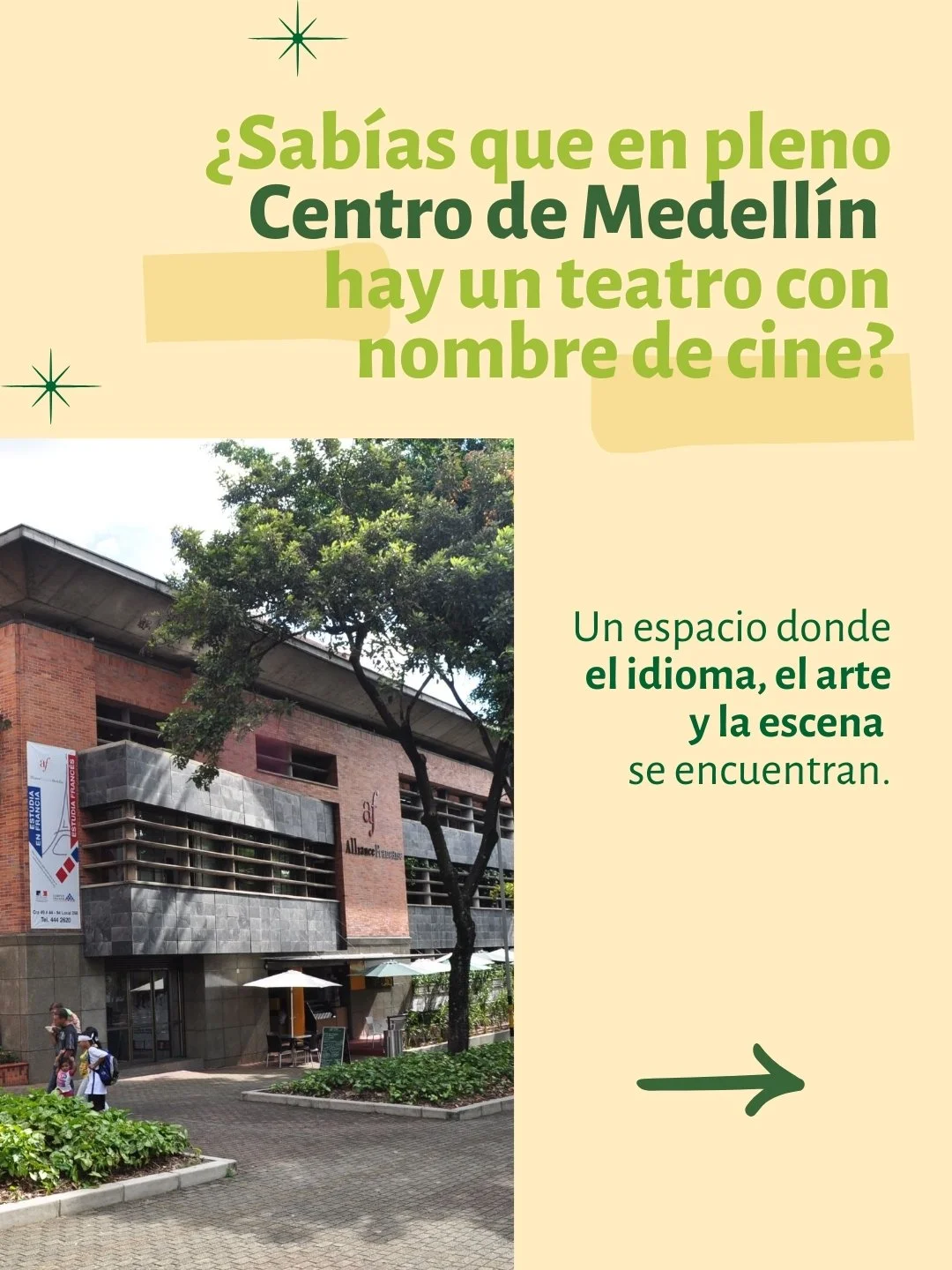 En el Centro de Medell&iacute;n existe un espacio que conecta lengua, arte y pensamiento: el Teatro Agn&egrave;s Varda de la @alianzafrancesademedellin 

M&aacute;s que un escenario, forma parte de un referente cultural que promueve la creaci&oacute;