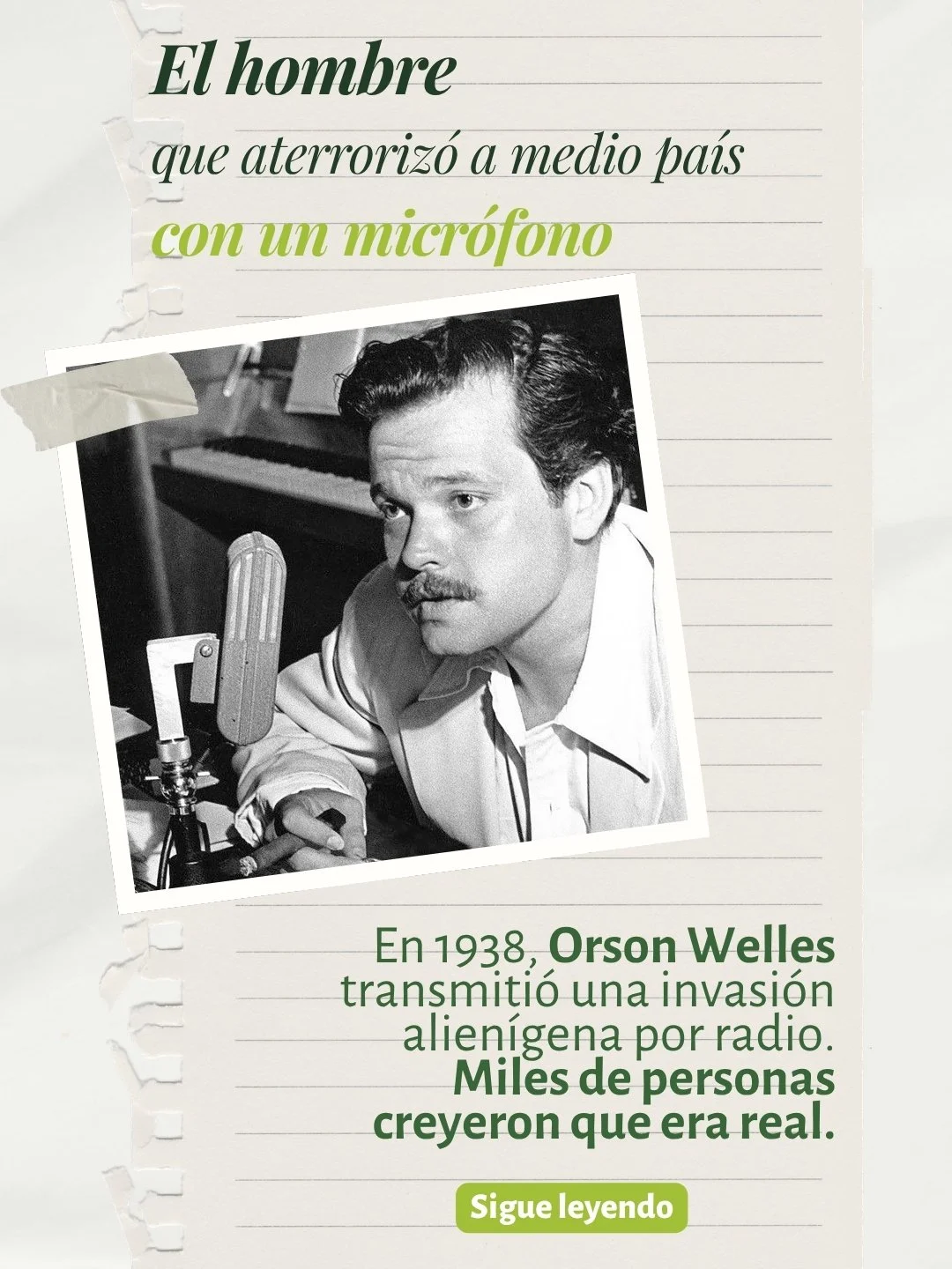 El 30 de octubre de 1938, Orson Welles narr&oacute; una invasi&oacute;n marciana en directo. Con la calma de un periodista, con boletines interrumpidos, con corresponsales en el lugar. Quien cambiara de canal sin escuchar la advertencia inicial no te