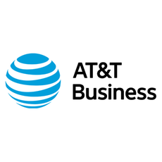 AT&T Business logo with blue globe icon and black text.