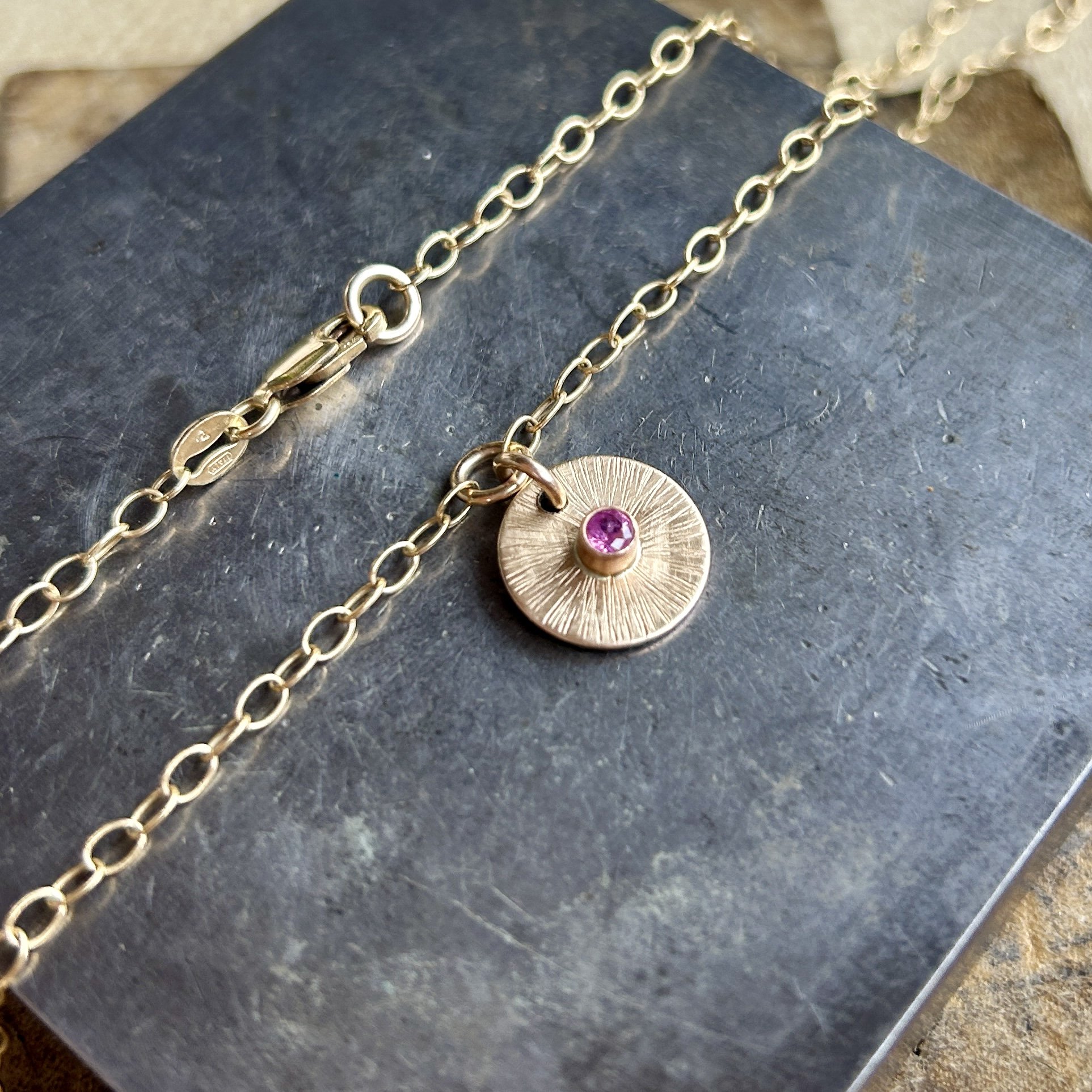 Pink Sapphire Disc Necklace