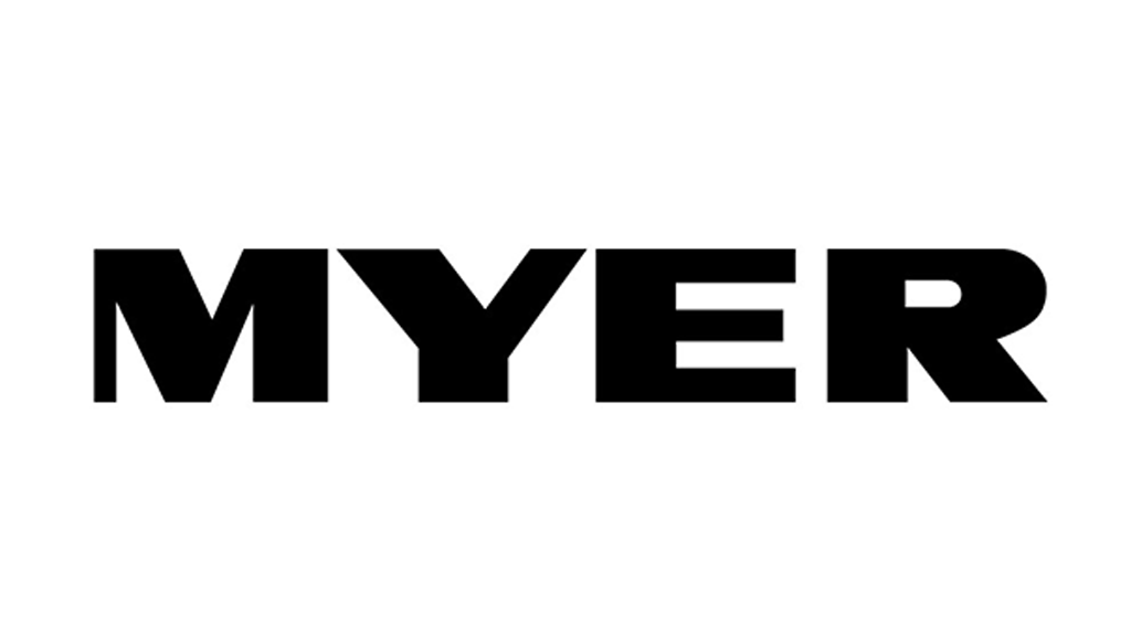 MYER logo in bold black letters on a white background.