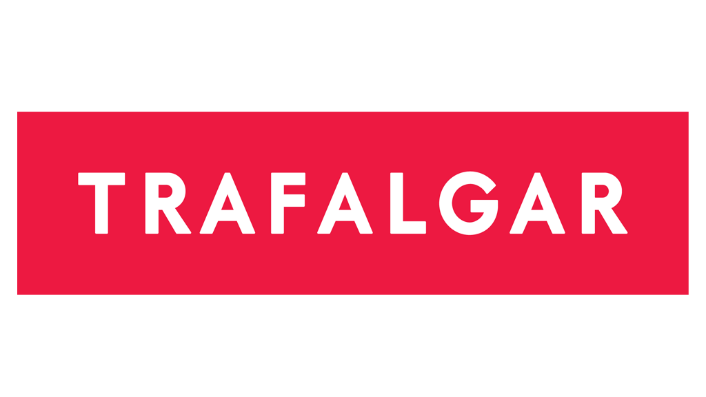 "Trafalgar" text in white on a red background