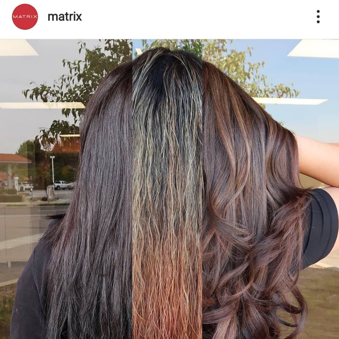Here's a great visual from matrix. We have had quite a few clients who were a bit naughty during lockdown and box dyed their hair black/very dark. It's a challenge to remove and this is a great example of what to expect from the first step in the jou