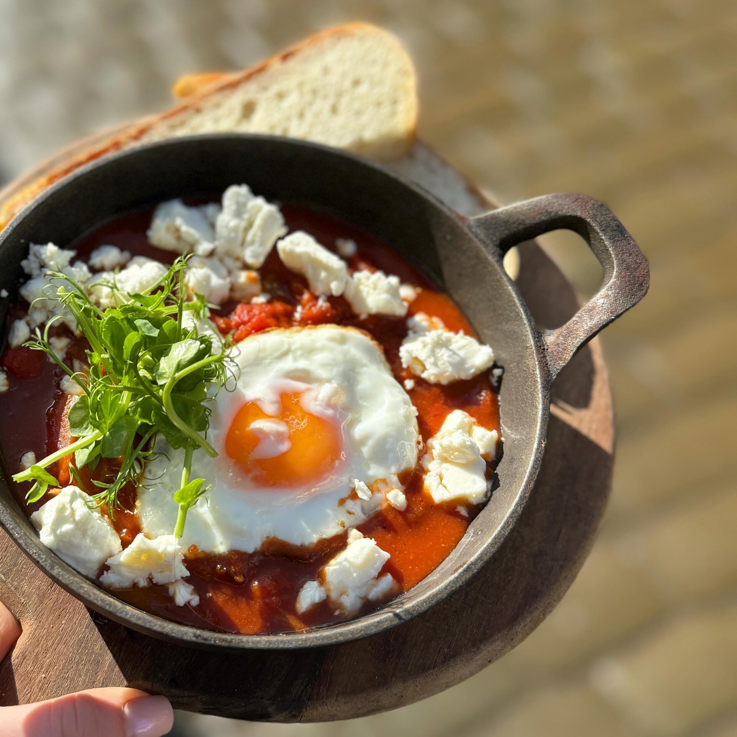 Mornings are made better with a hearty breakfast and good company. 🍳❤️ 

📸 Shakshuka ~Tomato &amp; peppers cooked in cumin, coriander &amp; paprika sauce, topped with feta &amp; a fried egg. Serve in a skillet with toasted sourdough. 

If you&rsquo