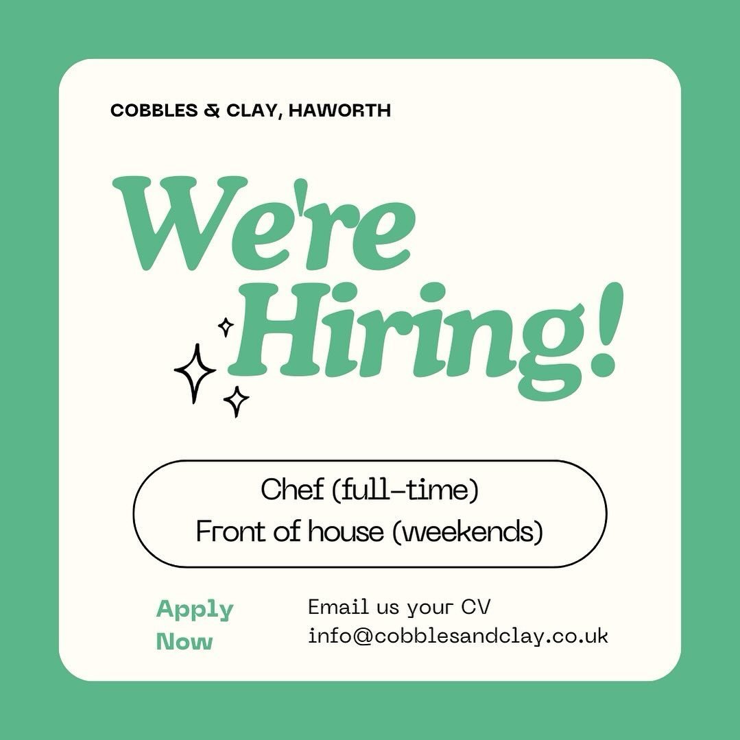 We are hiring! 🥑☕️

~ Chef (full time - must work one weekend day)
~ Front of house (Saturdays / Sundays only)

If you are a friendly, organised, motivated and confident person with relevant experience then please get in touch.

&bull; Must work one