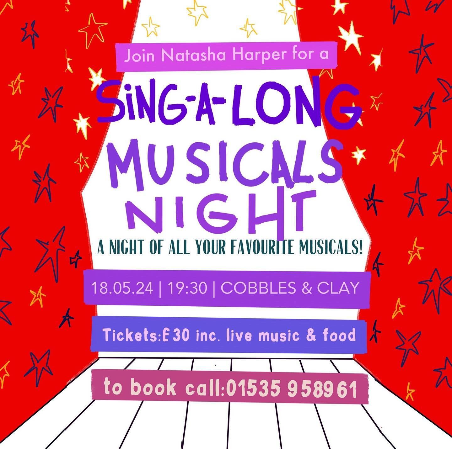 Join us for a sing-a-long musical evening with @natashaharper101 🎤🎶✨

Saturday 18th May, 7:30pm. 

Tickets are &pound;30 &amp; include food &amp; live music. To book your place call us on 01535 958961. 

#musicals #singalong #whatson #haworth #cobb