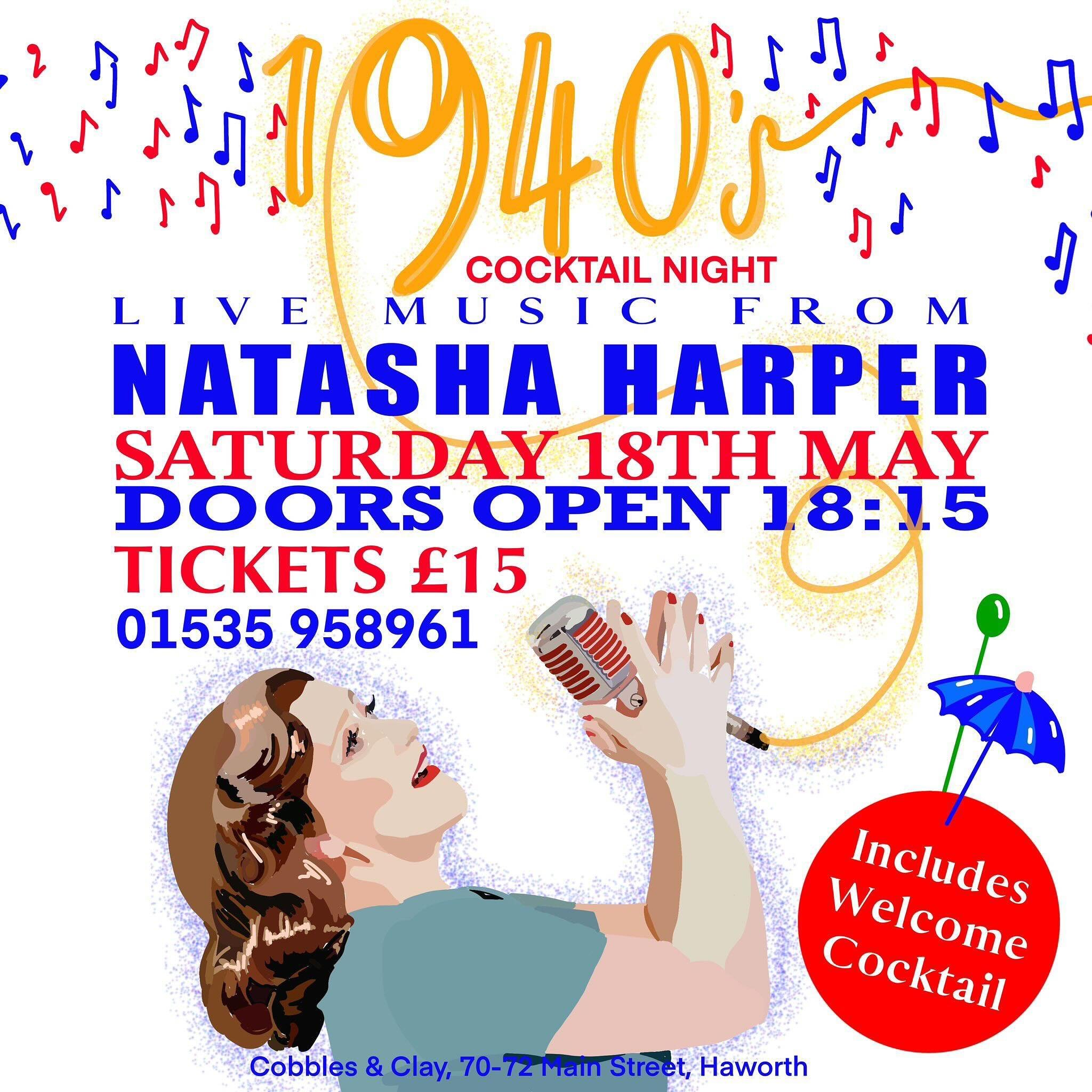 Join us for our 1940s cocktail evening on Saturday 18th May! 🇬🇧🍸

We&rsquo;ve got live music from @natashaharper101 🎤

Tickets are &pound;15 which includes your welcome cocktail upon arrival. Call us on 01535 958961 to book your tickets. 

#1940s