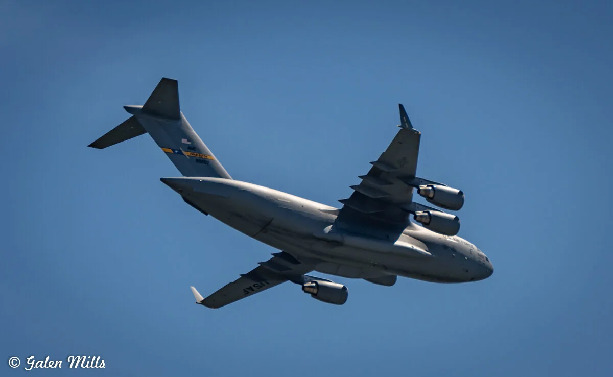 Military cargo plane in flight