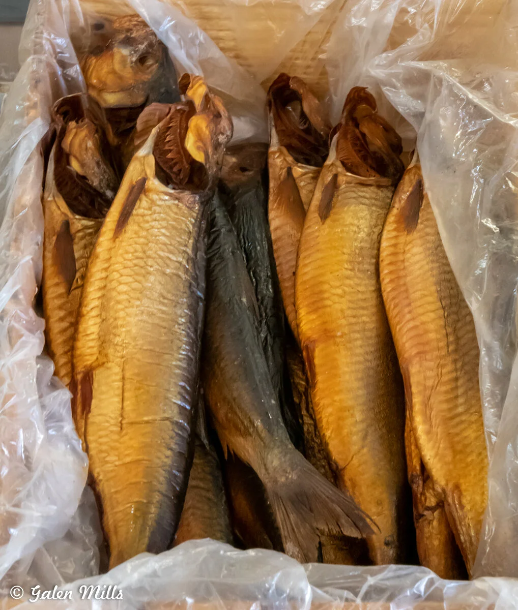 Smoked fish in a plastic bag