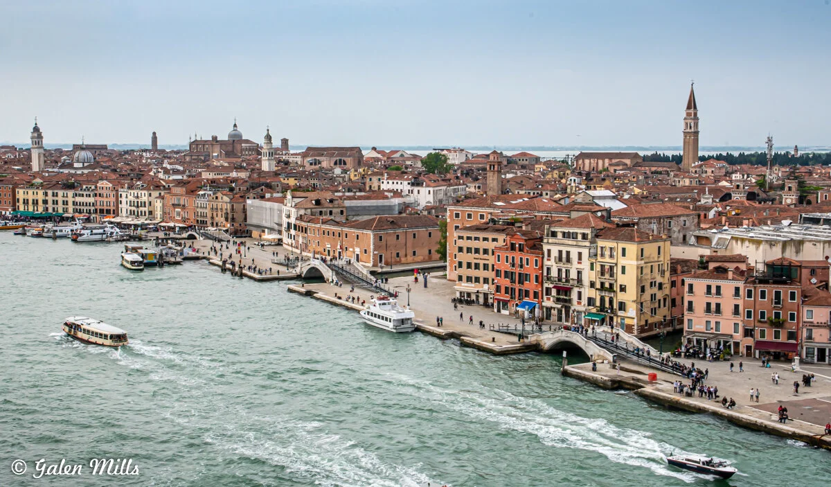 Aerial view of Venice canal and buildings