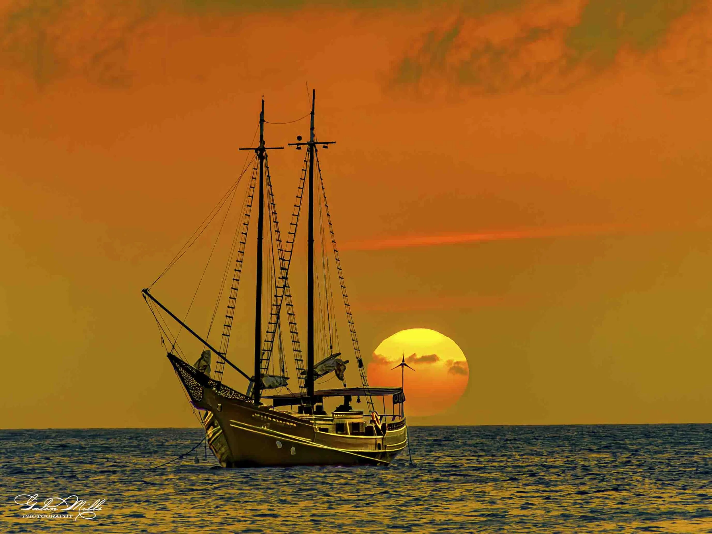 Aruba tall ship at sunset