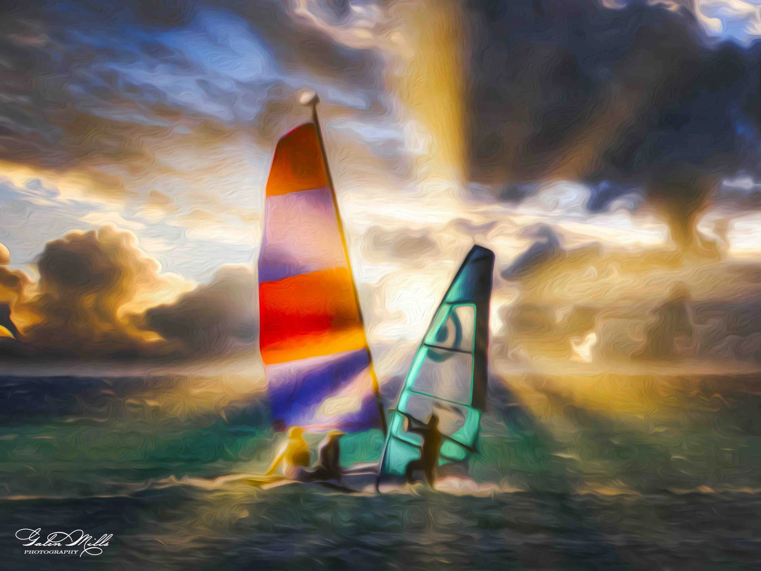 Photo art sunset windsurfer
