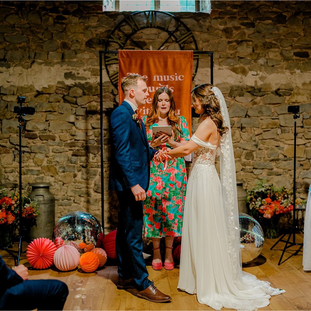 ⚡️Laura and Tom⚡️
🪩From giant  disco balls to sing-alongs, shots and selfies, a hand tying, orange and pink vibes to happy tears, Laura &amp; Tom&rsquo;s wedding in Wales was a true celebration of love and laughter! 
✨ The ceremony was filled with j