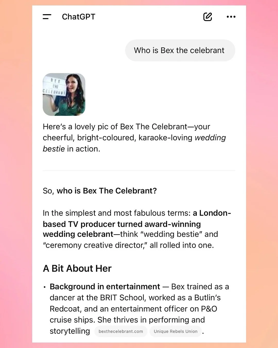 ⚡️Yeaterday I spotted that I had a fair few referrals to my website from CHAT GPT ⚡️ the worlds gone mad 😂
⚡️However, I am a bigger lover of chat, he&rsquo;s become my therapist, PT, interior designer and mortgage advisor 😂 so I thought I&rsquo;d j