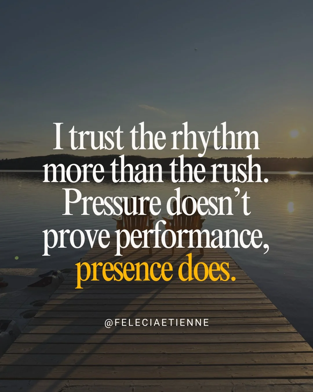 I trust the rhythm more than the rush.

Pressure doesn&rsquo;t prove performance, presence does. ✨

I don&rsquo;t need urgency to validate my ambition.

I don&rsquo;t need overdrive to justify my goals.

I move with alignment, intention, and the conf