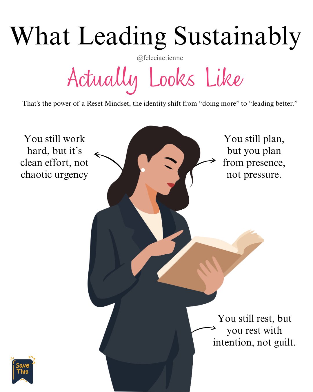 You still work hard but now it&rsquo;s strategic, focused effort, not chaotic urgency.

Leading sustainably looks like this:

✅ Planning from presence, not pressure

✅ Resting with intention, not guilt

✅ Showing up fully without depleting your energ