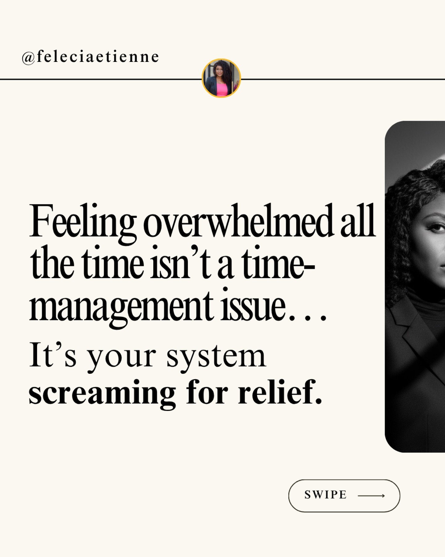 If you feel overwhelmed all the time&hellip; it&rsquo;s not because you&rsquo;re bad at managing time. 👀

It&rsquo;s because your system is overloaded.

And it&rsquo;s trying to tell you.

But instead of listening?

You push through.
Reorganize your