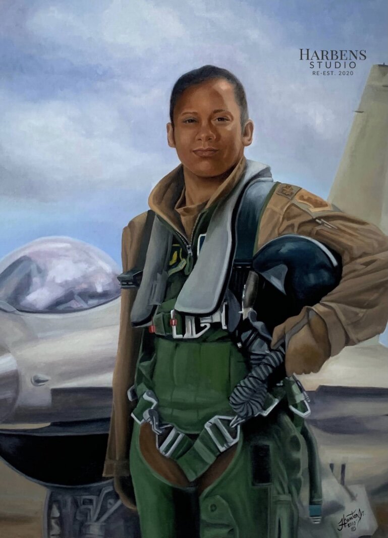 "Wings of Liberty" - a commissioned portrait of Major Shawna R. Kimbrell (First Black Female Fighter Pilot). This piece was included in the Air Force Art Collection.