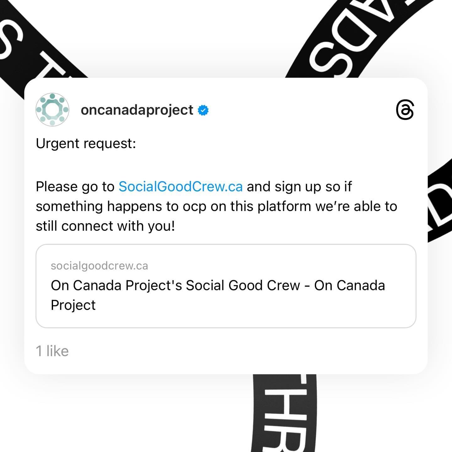 It&rsquo;s really important right now to have multiple different avenues of connecting with people. 

Please go to our link in bio or socjalgoodcrew.ca to sign up so that if something happened we&rsquo;d have the ability to keep connecting with you. 