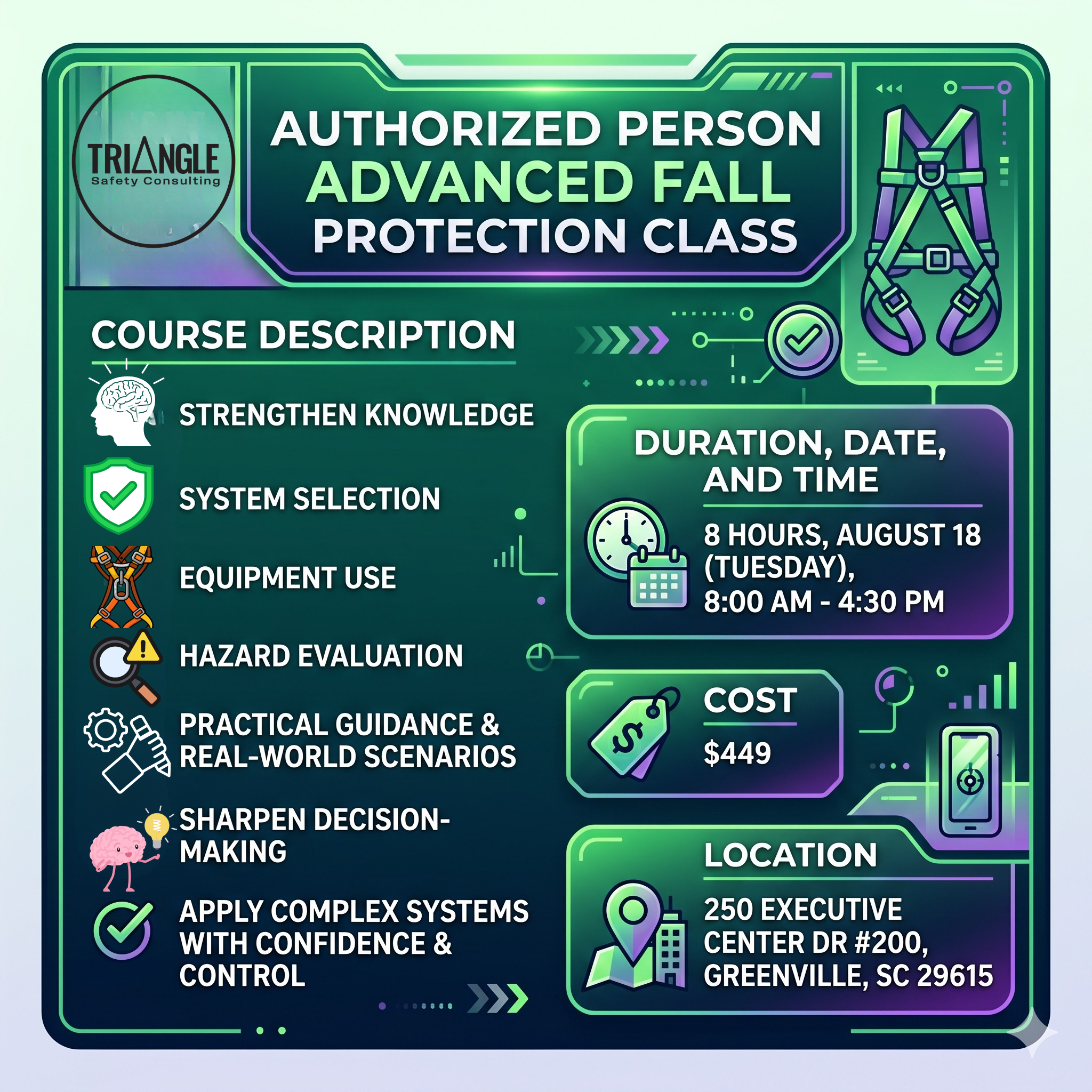 Fall Protection Authorized Person ADVANCED Training Class - In Person August 18, 2026 (Greenville, SC)