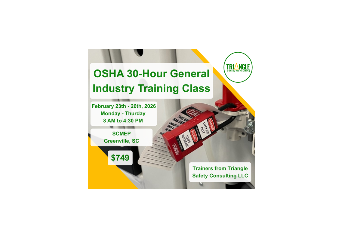OSHA 30-Hour General Industry Outreach Training (in person, Greenville, SC)