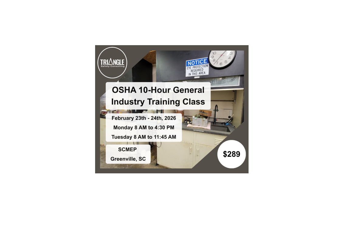 OSHA 10-Hour General Industry Outreach Training (in person, Greenville, SC)