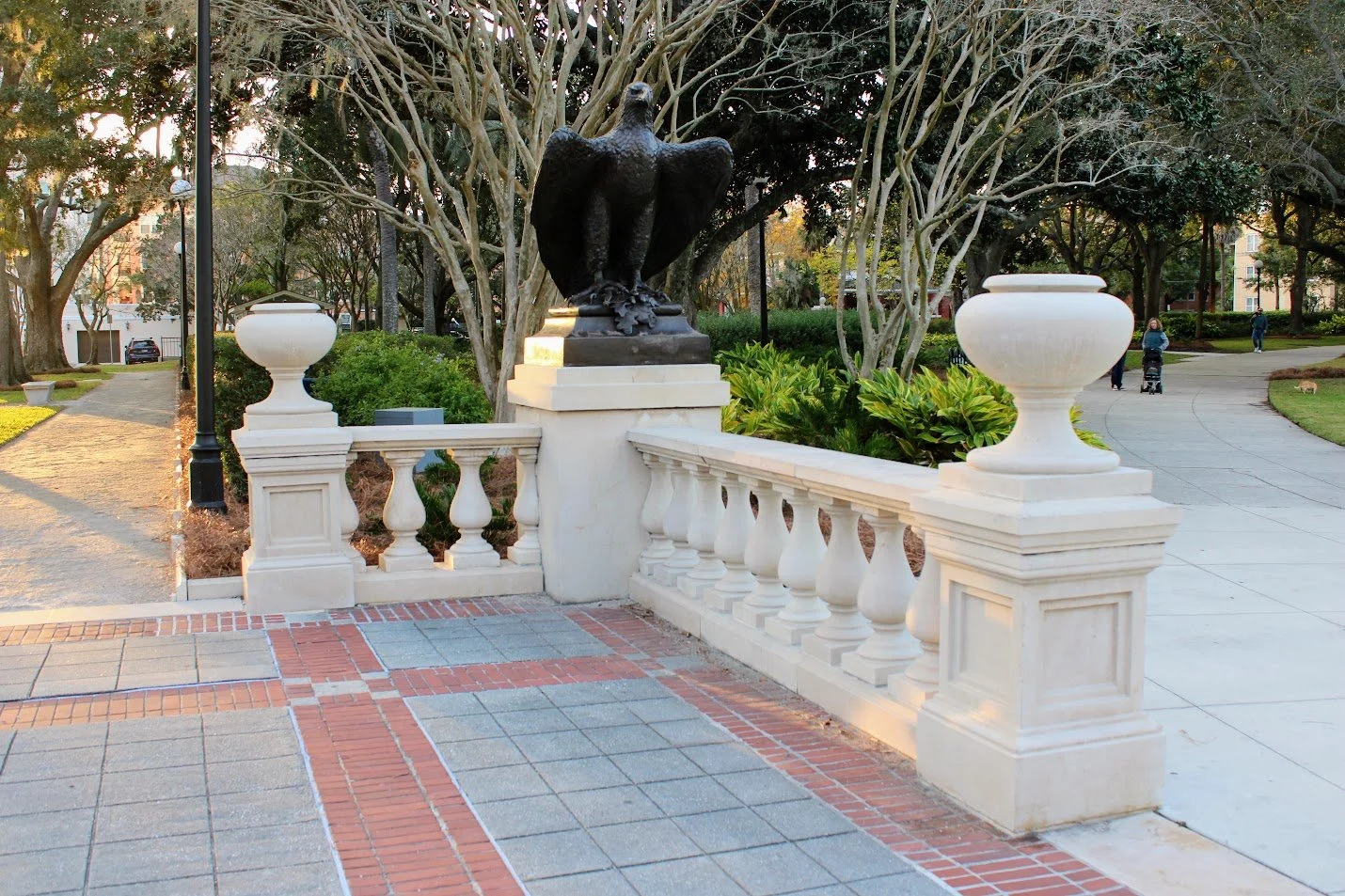 Precast balustrades with a bronzed eagle on a pedestal at Memorial Park in Jacksonville.