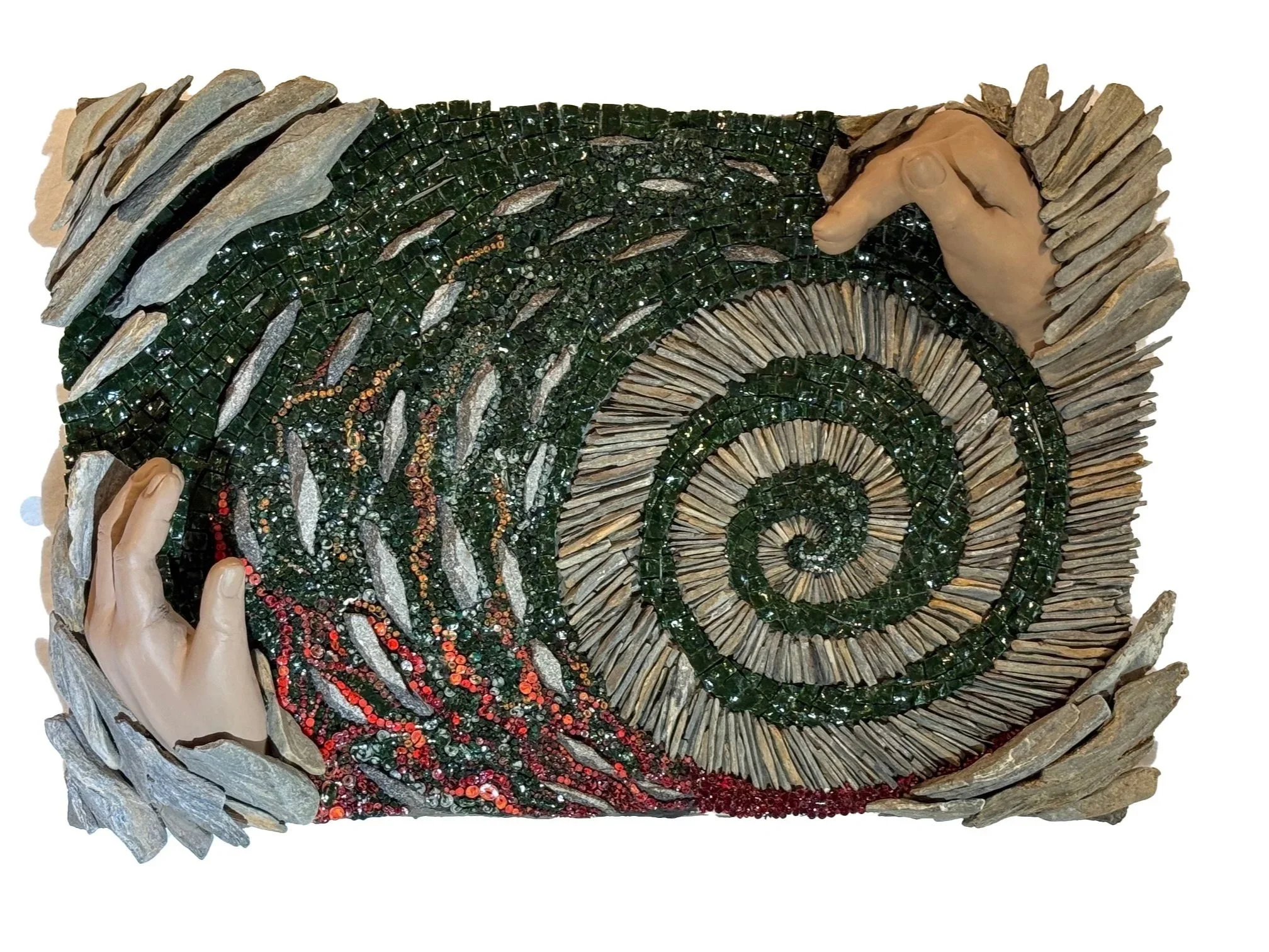 Restricted, 22"x14", Schist, granite chips, Italian smalti, hand pulled filati, epoxy clay. Available