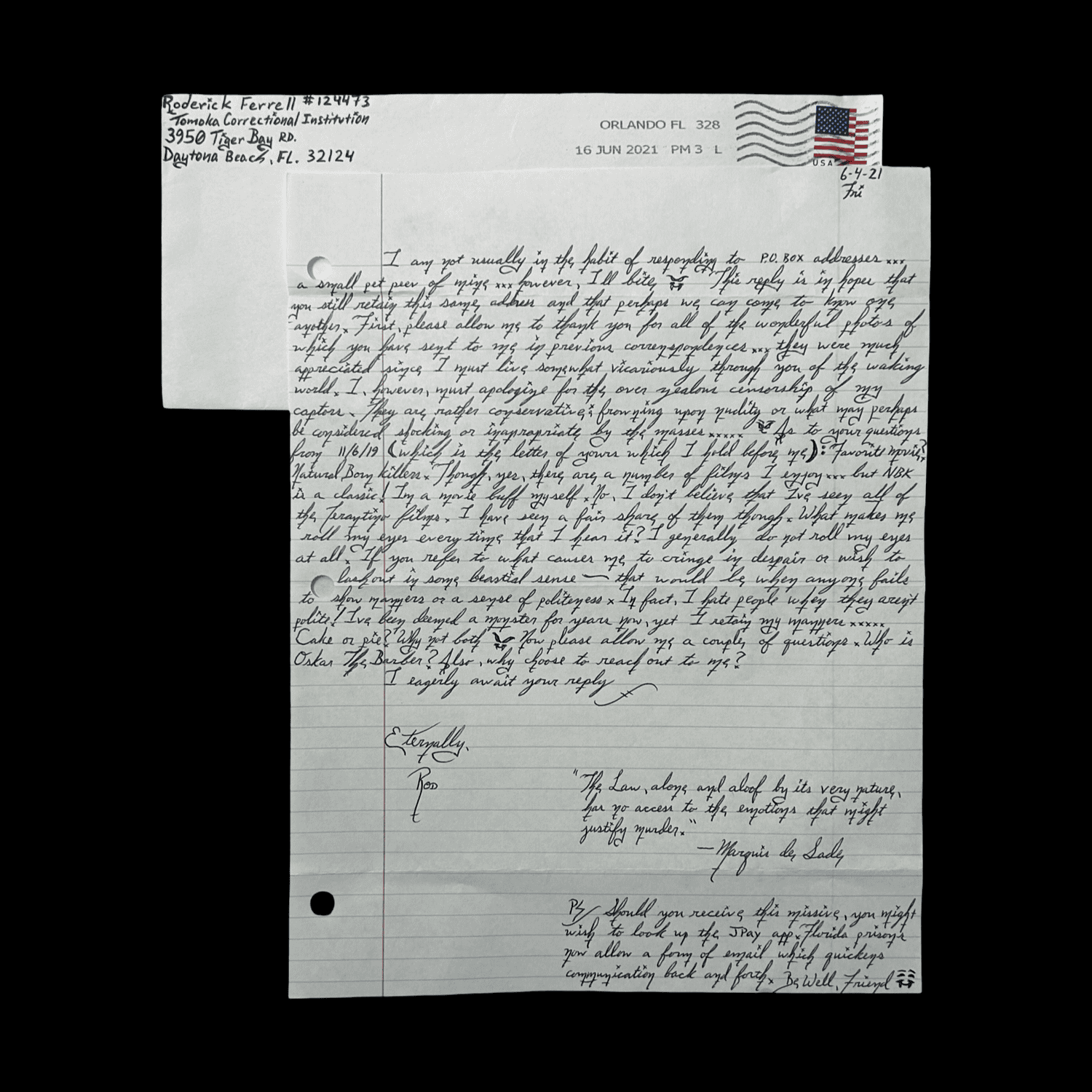 Rod Ferrell - Letter and Envelope Set
