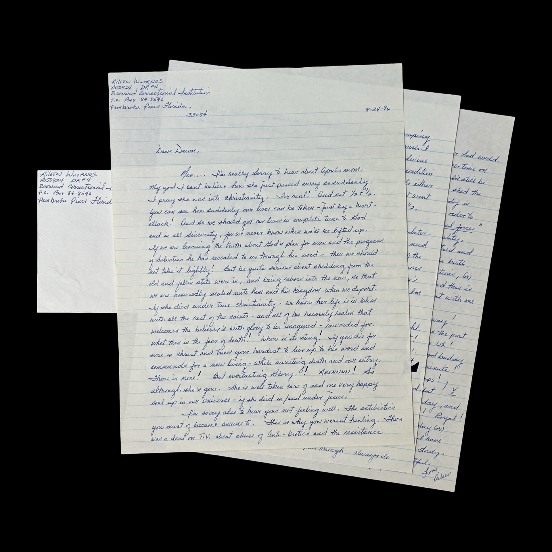 Aileen Wuornos - Three Page Letter and Envelope Set