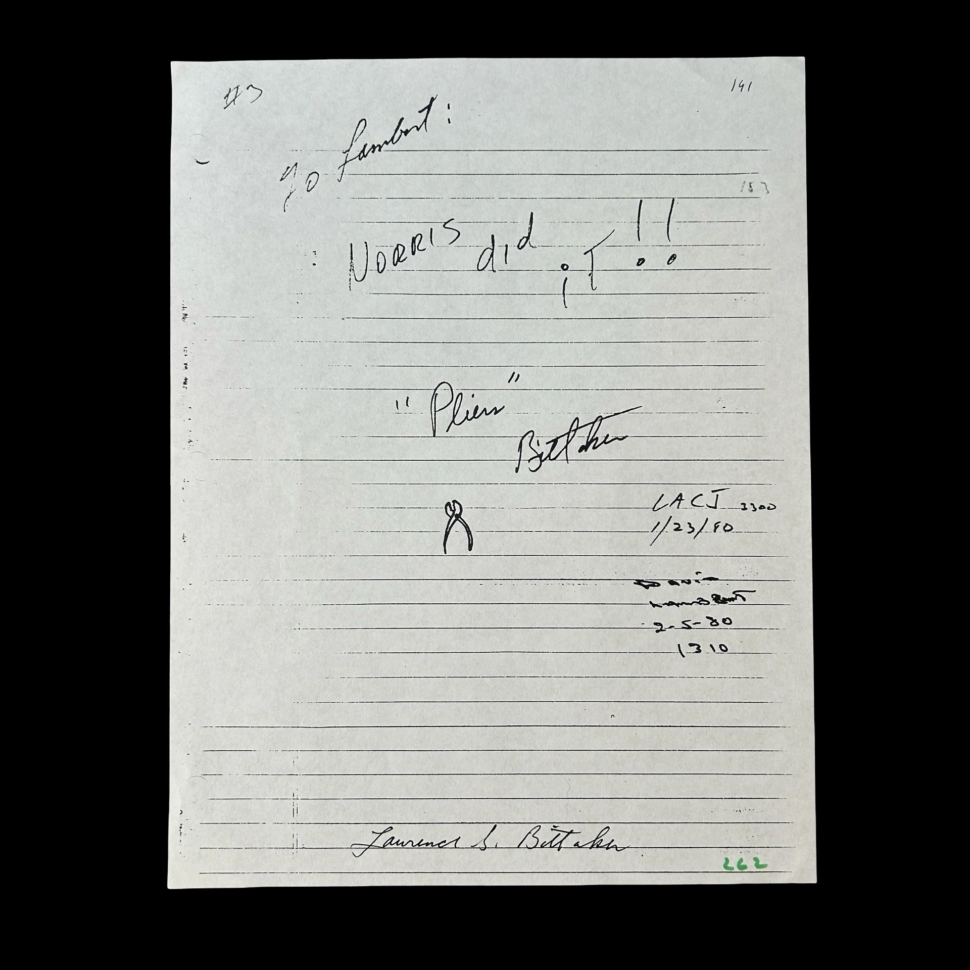 Lawrence Bittaker - Signed Note
