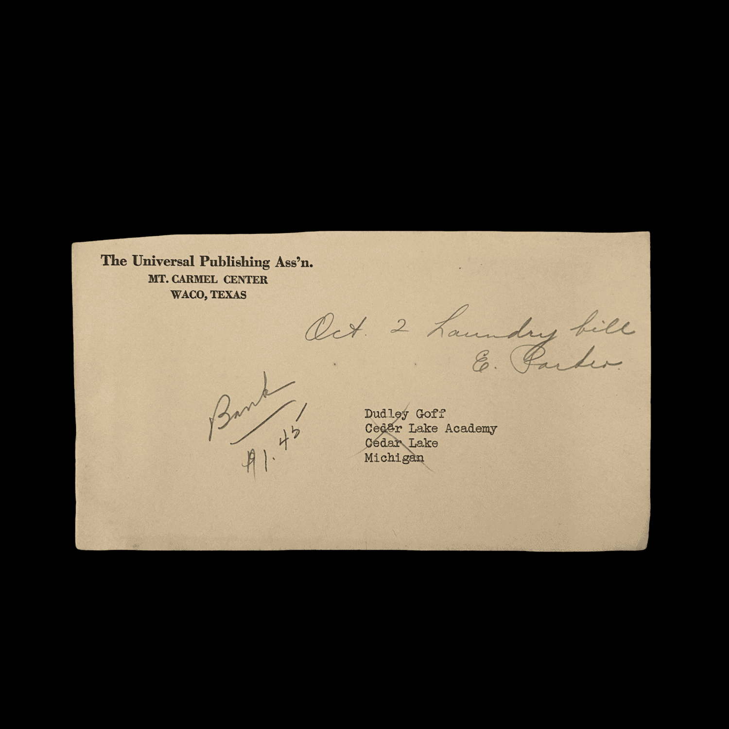 Davidian Seventh-Day Adventists Receipt - Branch Davidians - Waco, Texas