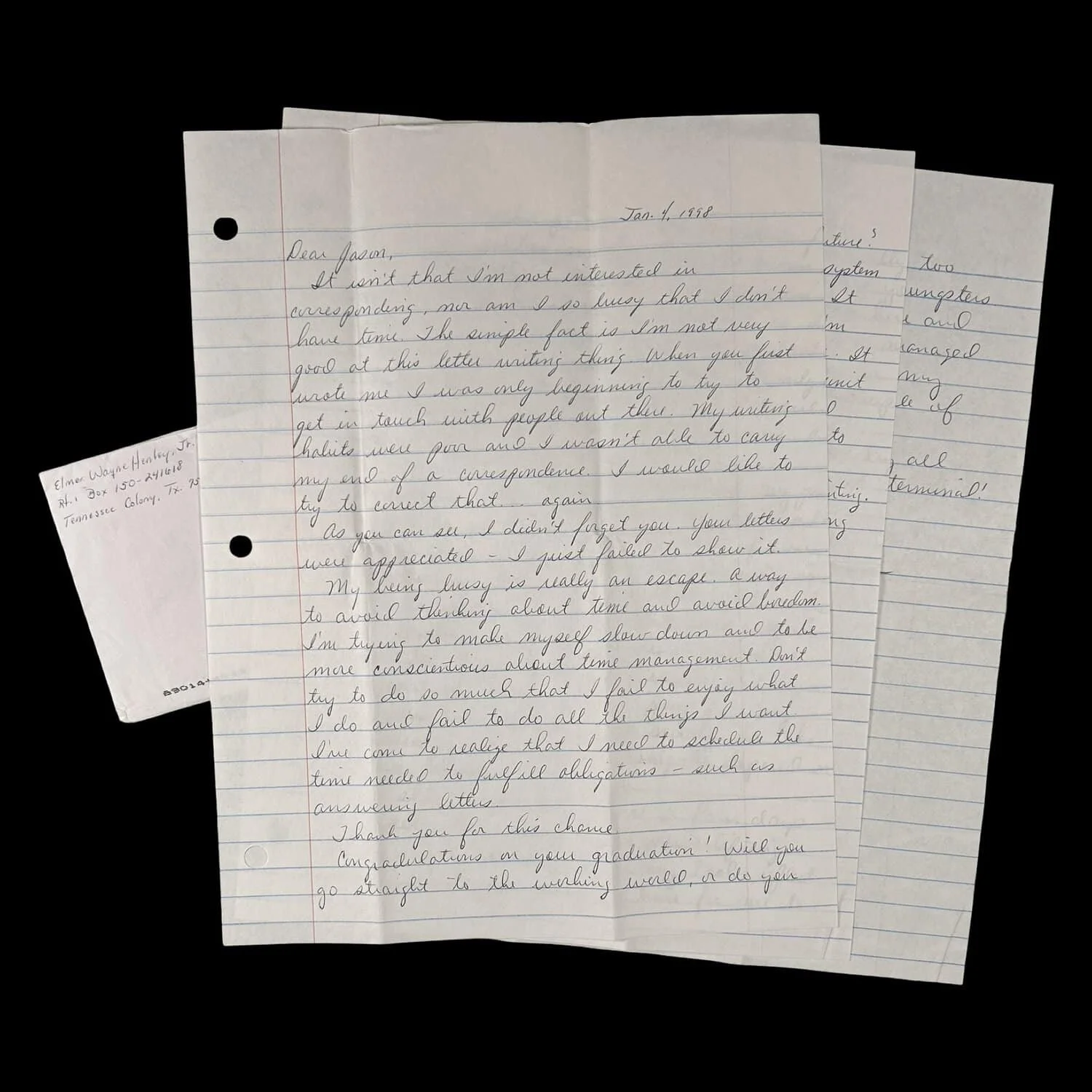 Elmer Wayne Henley - Letter to Jason Moss