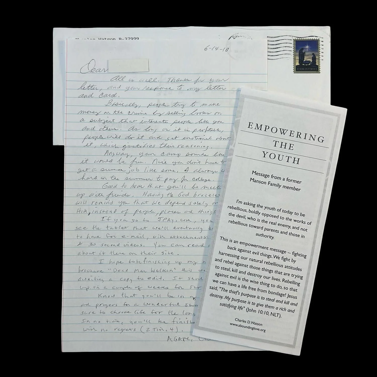 Tex Watson - Manson Family - Letter and Envelope Set
