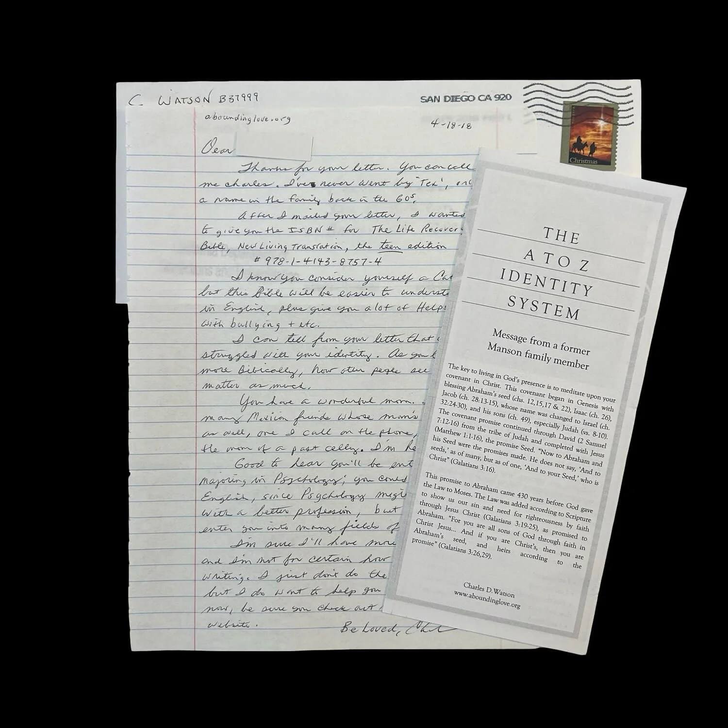 Tex Watson - Manson Family - Letter and Envelope Set