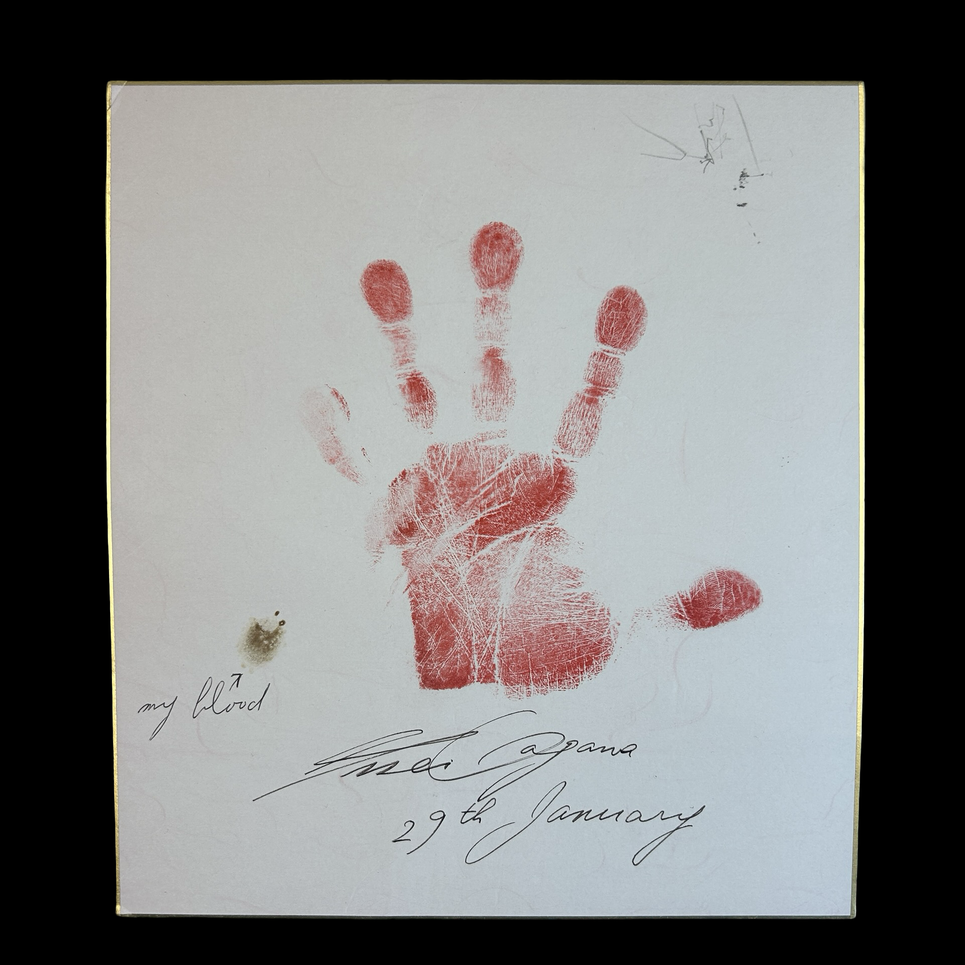Issei Sagawa - Signed Shikishi Board and Handprint