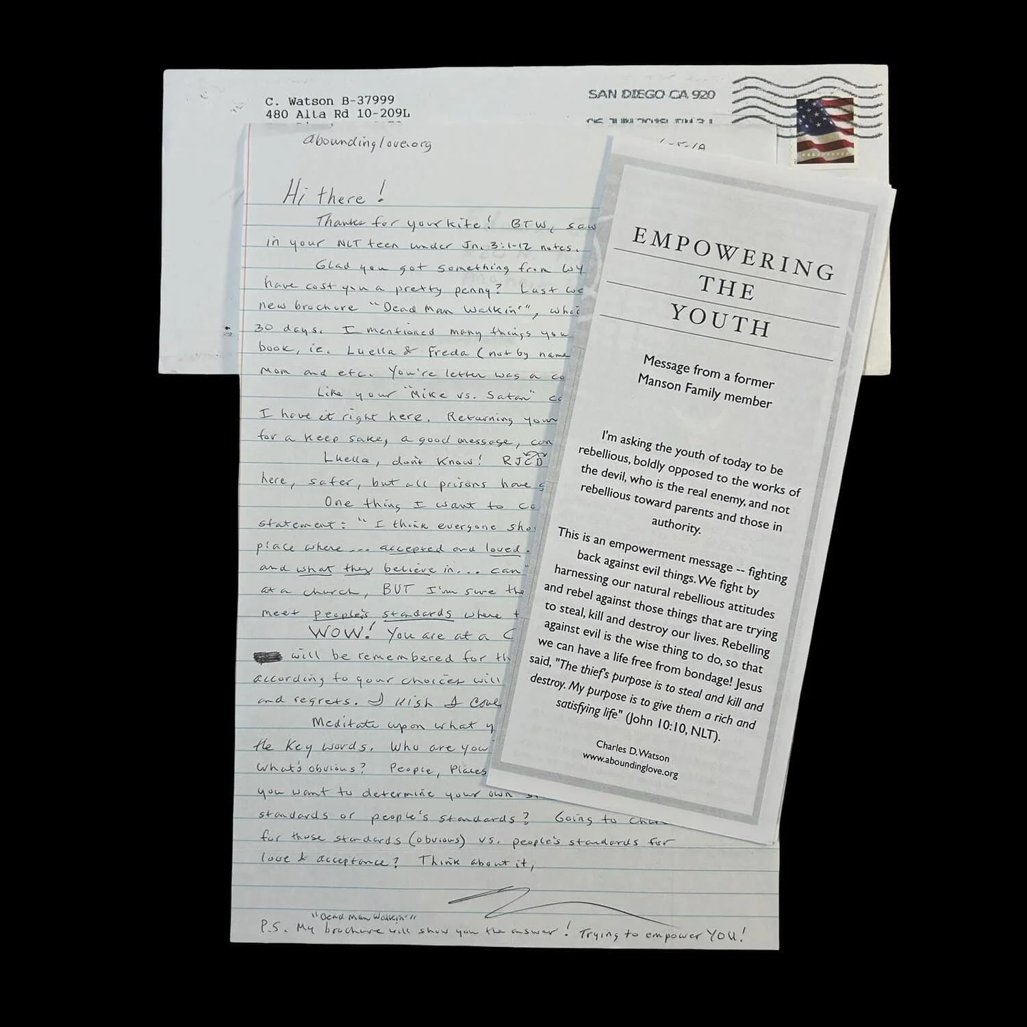Tex Watson - Manson Family - Letter and Envelope Set