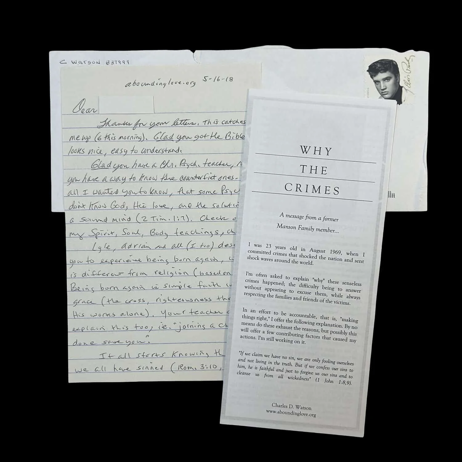 Tex Watson - Manson Family - Letter and Envelope Set